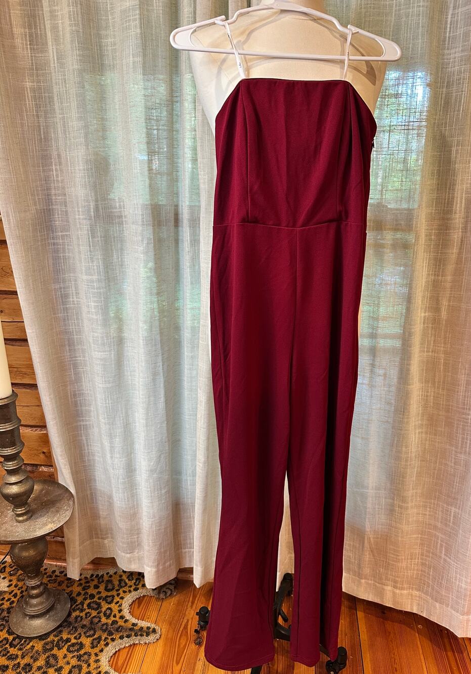 Lulu's Wine Red -Strapless Wide-Leg Jumpsuit
